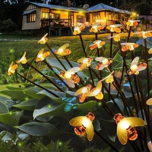 Solar Garden Lights - 2 Pack 16LED Solar Bee Firefly Lights with 2 Lighting Mode, Sway by Wind, Waterproof Solar Decorative Outdoor Lights for Yard Patio Walkway Decoration, Warm White