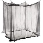 Qucover Double Mosquito Net Black 4 Poster Bed Canopy Decorative Princess Square Mosquito Net Large for Indoor Bedroom and Camping 74H x 82L x 94W inches