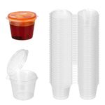 1oz 50 Pieces Small Plastic Containers with Lids, 25ml Small Sauce Pots Plastic Pots Reusable Jelly Pots for Sauce Dips Salads