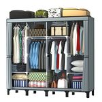 LOEFME Canvas Wardrobe, Four-column Portable Wardrobes for Bedroom, 165 * 45 * 175 cm New Base Design Fabric Wardrobe, Large Storage Space Foldable wardrobe, Grey