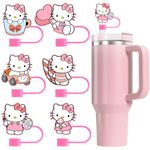 HASTHIP® 6PCS Cartoon Straw Covers Cap for Tumblers Cup, 10mm Cartoon Pink Hello Kitty Straw Topper, Reusable Dust-Proof Drinking Straw Toppers for 10mm Straws