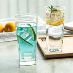 SYANKA Italian Premium Juice and Water Glasses Set of 6 Transparent, 300ml, Drinking Water Glasses Stylish and Crystal Square Highball Glasses for Water, Juice and Cocktails