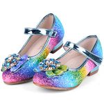 KUWIBY Girl Sandals Glitter Princess Shoes Sequin Party Shoes Bling Bowknot High Heels Birthday Dress Shoes Comfort Bright Diamond Cosplay Dance Shoes for Little Girls Christmas Multicolor Blue