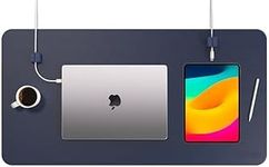 Function101 Desk Mat Pro + Magnetic Cable Management System, Premium Eco Leather Desk Pad/Two (2) Silicone Cable Block Provides Magnetic Cable Organization, Faux Suede Bottom (31” x 16”) Navy