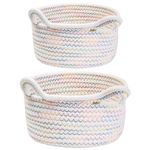 Woven Cotton Rope Storage Baskets, 2 Pcs Woven Laundry Baskets, Toy Storage Organizer Baskets Bins, Toys Books Living Room Baby Nursery Woven Baskets - Large/Small Sizes (Color with ears)