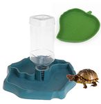 PINVNBY Reptile Food Water Bowl 2 in 1 Feeding Dish Automatic Dispenser Turtle Feeders Waterer With Leaf Plate Dish for Lizards Tortoises Gecko Chameleon 2 PCS (blue)