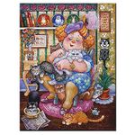 5D Diamond Painting Kits for Adults，Fat Lady and Cat Diamond Art Kits for Kids DIY Diamond Painting Full Drill Crystal Rhinestone Embroidery Cross Stitch Arts Craft for Home Wall Decor-24x32in,60x80cm