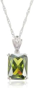RIZILIA ICON Birthstone Necklace for Women - Rectangular Radiant Cut CZ Solitaire Pendant in August Peridot - 18K White Gold Plated, 18"+2" Chain - Gift Boxed for Her, Mother Birthday