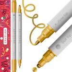 ARTISTRO 2 Metallic Gold Acrylic Paint Pens, Acrylic Paint Markers Dual Tip (Fine 1mm + Dot 5mm), Acrylic Markers for Fabric, Canvas, Rock, Glass, Wood, Paper, DYI, Paint Markers for Kids and Adults