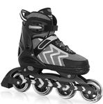 Adjustable Inline Roller Skating Skates Shoes, Polyurethane Inline Skates with ABEC 7 Bearings, Premium Inline Skate for Children to Adults - Unisex(Pack of 1)(Black) (Inline Skating 4 Wheel)