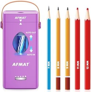AFMAT Electric Pencil Sharpener, Fully Automatic Pencil Sharpener for 6-12mm No.2/Jumbo Pencils, Auto in & Out, 5 Sharpness Modes, Rechargeable Heavy Duty Sharpeners for Classroom/Home/Office PSC7