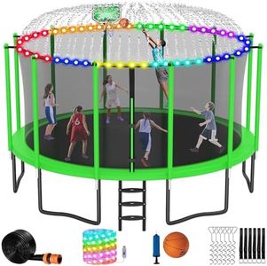 LHX 16FT Tranpoline for Adults and Kids, 1500LBS Tranpoline with Enclosure Net, Basketball Hoop and Ball, Outdoor Tranpoline with Light, Sprinkler, Ladder, Stakes Anchors - ASTM Approval