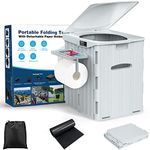 XL Portable Toilet for Adults, Extra Large 15.4"H Foldable Camping Toilet with Detachable Phone Shelf and Toilet Paper Holder, Waterproof Porta Potty with Lid for Camping, Hiking, Long Road Trips, Car, Grey