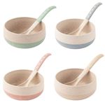 Irida Naturals 250ml Rice Husk Round Bowls with Spoon - Set of 4 | Eco-Friendly, Biodegradable, BPA-Free - Microwave & Dishwasher Safe | Sustainable Tableware for Soup, Salad, Snacks | Multi Colour