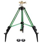 Heavy-Duty Brass Impact Sprinkler on Ground PlugTripod Base, 360 Degree, 0-43 Feet Large Area Coverage Yard Sprinkler, Adjustable Height 16-37” Water Sprinkler for Lawn for Lawn/Yard/Garden