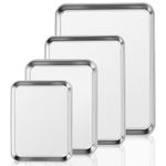 Baking Tray Set of 4, Essentials Stainless Steel Oven Sheet Sets, Rimmed Pan Baking Sets -Healthy & Non Toxic, Easy Clean & Dishwasher Safe (Large Size)