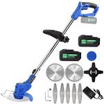 Battery Cordless Brush Cutter with 3Function Blades,Electric Brush Cutter Stringless Weed Wacker Battery Powered by 2Pcs 4Ah Batteries,Weed Trimmer for Garden Yard Brush Trimming,Lightweight