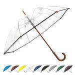 SoulRain 48" Arc Classic Wood Handle Umbrella Auto Open Windproof clear Unbreakable Stick Rain Umbrella (Clear)