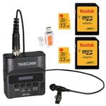 Tascam DR-10L Digital Recorder & Lavalier Mic with Two 32GB microSD Cards & Focus Card Reader