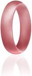 ROQ Silicone Rubber Wedding Ring for Women, Dome Solid Glitter & Metallic, Rubber Silicone Wedding Band, Anniversary Rings, Promise Ring, 5.5mm Wide 2mm Thick, Single, Metallic Rose Pink, Size 11