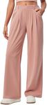 IUGA Wide Leg Stretchy Work Pants Pull on Business Casual Pants for Women High Waisted Slacks, 26''/28'' Dress Pants Pink