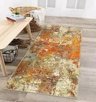 Lahome Modern Abstract Runner Rug - 2x4.3 Washable Kitchen Runner Rug Soft Laundry Room Rugs Bathroom Mat, Contemporary Non Slip Indoor Throw Runner for Entryway Living Room, Yellow/Gold/Cream