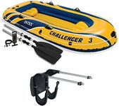 Intex Challenger 3 Boat 2 Person Raft & Oar Set Inflatable with Motor Mount Kit