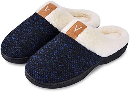 Parlovable Women's Cozy Memory Foam Slippers Fuzzy Plush Fleece Lining Comfortable House Shoes Slip On Indoor Outdoor Anti-Skid Sole Winter Navy 7-8