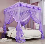 Mengersi 4 Corners Post Bed Curtain Canopy Full Size Mosquito Net Bed Drapes Bedroom Decoration(Purple)