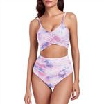 Durio Two-Piece Bikini Set Bathing Suits for Women High Waisted Swimsuits With Push Up Bikini Top & Bottoms Tummy Control Vintage Swimwear Purple Tie Dye Medium