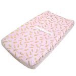 American Baby Company Heavenly Soft Chenille Fitted Contoured Changing Pad Cover, Sparkle Gold Feather on Solid Pink, for Girls