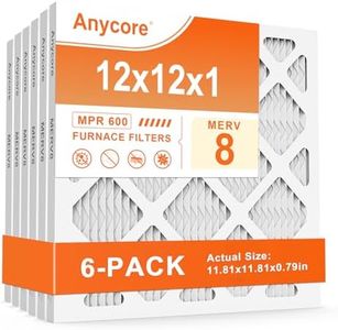 Anycore 12x12x1 Air Filter (6-Pack) MERV 8 MPR 600 FPR 5 AC Furnace Pleated Filters for Home Office (Actual Size: 11.81x11.81x0.79 inch)