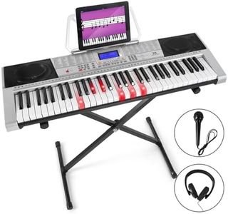 MUSTAR 61 Key Piano Keyboard, Electric Piano Keyboard with Lighted Up Keys, Learning Keyboards Piano for Beginners, Piano Stand, LCD Screen, Headphones, Microphone, Kids Birthday Presents