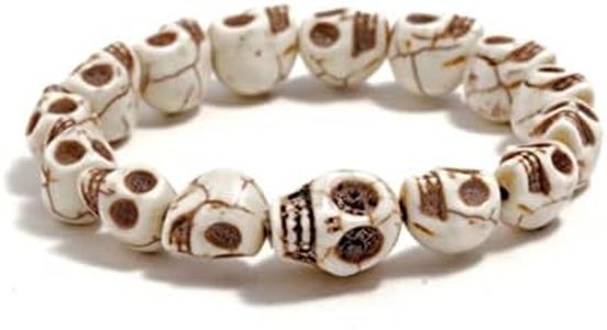 Skeleton Skull Bracelets for Men Women Halloween Costumes for Women Accessories Punk White Turquoise Bead Bracelet Halloween Gothic Bone Bracelet Gifts for Friend