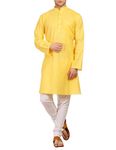 WINTAGE Men's Cotton Silk Festive and Casual Yellow Kurta Churidar Pajama Pyjama