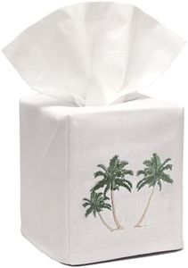 Jacaranda Living Square Tissue Box Cover, Linen/Cotton Fabric Tissue Holder, Decorative Cloth Tissue Cube Cover, Botanical Design Three Palm Trees