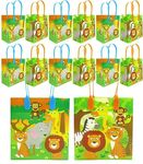 TINYMILLS Safari Jungle Animals Themed Party Favor Bags Treat Bags with Handles, Safari Animals Jungle Book Candy Bags for Birthday Party Goodie Bags, Pack of 12 (PG4-WL)