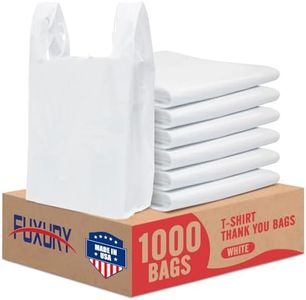 Fuxury Plastic Bags White (Plain) - 1000 Pack (11.5”x 6.5" x 21”) with Handles for Small Business, Restaurants, Grocery, Trash, Retail Shopping T Shirt Bags in Bulk