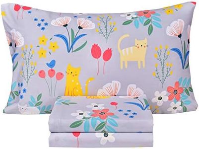 Scientific Sleep Kitty Cats Flowers Girls Kids Toddler Teens 100% Cotton Twin Bed Sheet Set, Flat Sheet & Fitted Sheet & Pillowcase Bedding Set (Cats Flower, Twin)