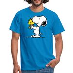 Spreadshirt Peanuts Snoopy and Woodstock Men's T-Shirt, S, Royal Blue