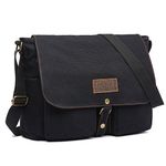 LOSMILE 15.6" Laptop Shoulder Bag, Men's Messenger Bags, Vintage Canvas Bag for School and Work, Satchel Bags, Large Size.(Black)