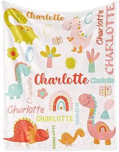 Personalized Dinosaur Blanket with Name for Girl, Custom Name Blanket for Kids, Soft Flannel Pink Dinosaur Toddler Blanket Customized Gift for Birthday Christmas Baby Shower Newborn Gift 60" X 80"