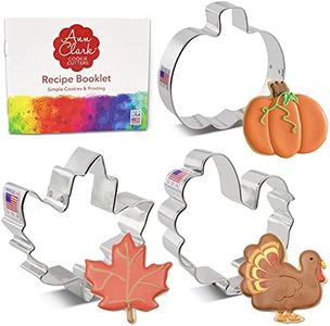 Thanksgiving and Fall Holiday Cookie Cutters 3-Pc. Set Made in USA by Ann Clark, Maple Leaf, Turkey, Pumpkin