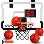 YIFUHH Indoor Mini Basketball Hoop with Electronic Scoreboard - Over The Door Basketball Hoop with 4 Balls, Mini Hoop Door & Wall Office Bedroom Score Basketball Hoop for Kids and Adults