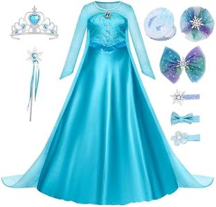 New front Niñas Vestido de Princesa Elsa Elegante Disfraz de Reina Frozen Festivo y Accesorios Corona,Vara,Trenza,Guantes Chica Cosplay Traje de Fiesta Carnaval Navidad Boda,Azul B,130
