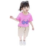 LIVESWAG Korean Style Baby girls Cotton Cool Cat Printed Round Neck Half Sleeve T-shirt & Short Trendy Latest Fashion Summer Clothing Sets for Infant Toddler (6 Months - 12 Months, Pink)