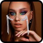 Woeoe Sparkling Crystal Half Frame No Lens Eyeglasses Chain Rhinestones Sunglasses Tassel Rhinestone Half Glasses Frame Metal Decor for Women and Girl