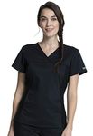 Cherokee Scrubs for Women Workwear Revolution V-Neck with Knit Sides, Soft Stretch WW2875, L, Black