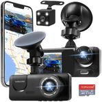 3 Channel Dash Cam WiFi FHD 1080P Car Camera 64GB TF Card, TOPGOOSE Front Dash Camera Front and Rear Inside for Cars, Mini Dashcams with Night Vision, Loop Recording,WDR,G-Sensor,24H Parking Monitor