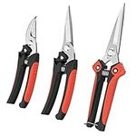 Housolution Pruning Shears, 3PCS Gardening Pruning Scissors Set, Heavy Duty Stainless Steel Branch Hand Pruner Secateurs, Picking Shears, Branch Cutter Clippers Tree Trimmers Scissors Kit, Black & Red